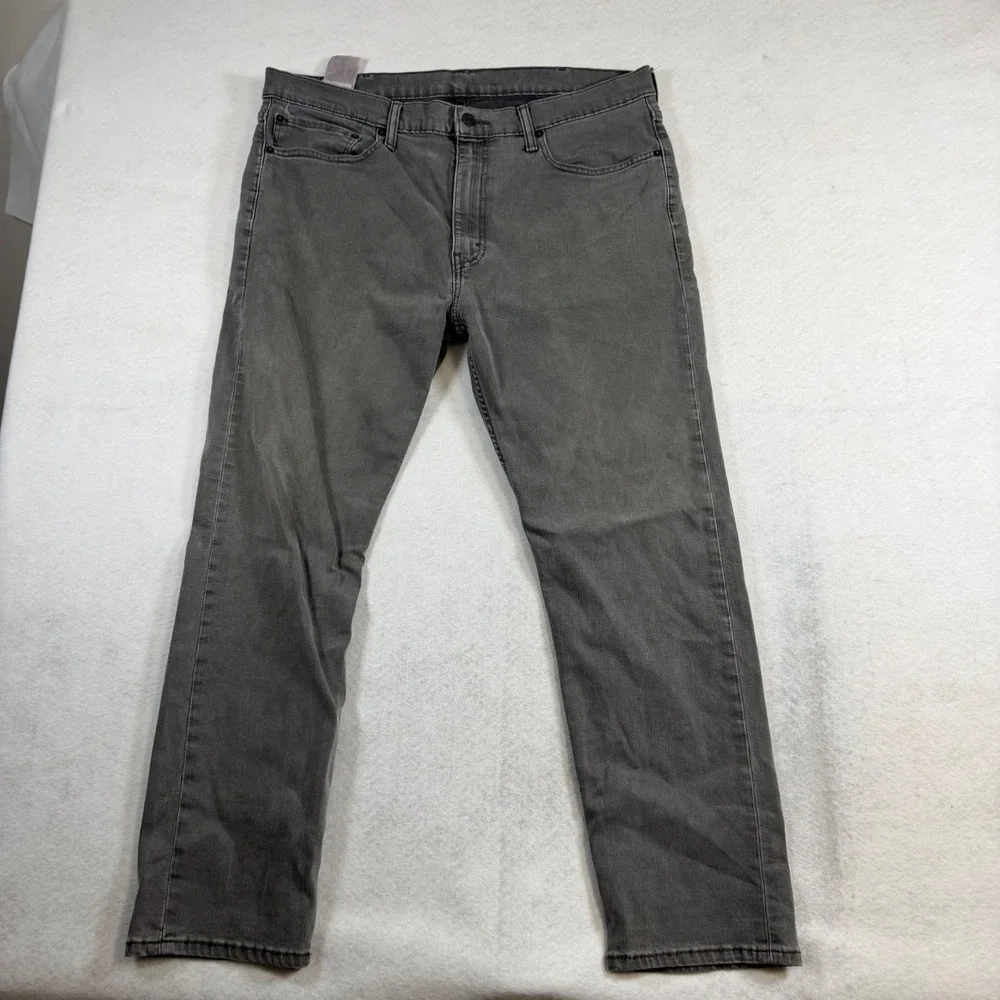 Levis 502 Regular Taper Gray Denim Jeans Mens 36x30 Charcoal Stretch Pants